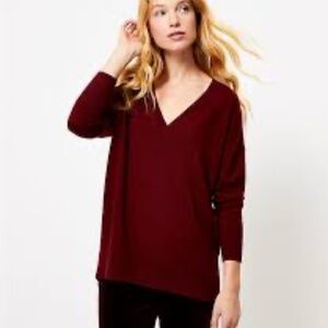LOFT Red V-Neck Sweater with Long Sleeves